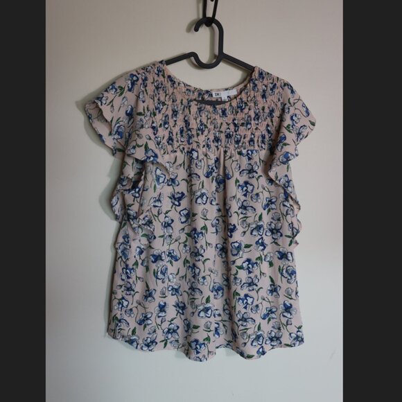 DR2 Pink and Blue Floral Ruched Stretchy Summer Top Size Large - Picture 8 of 11